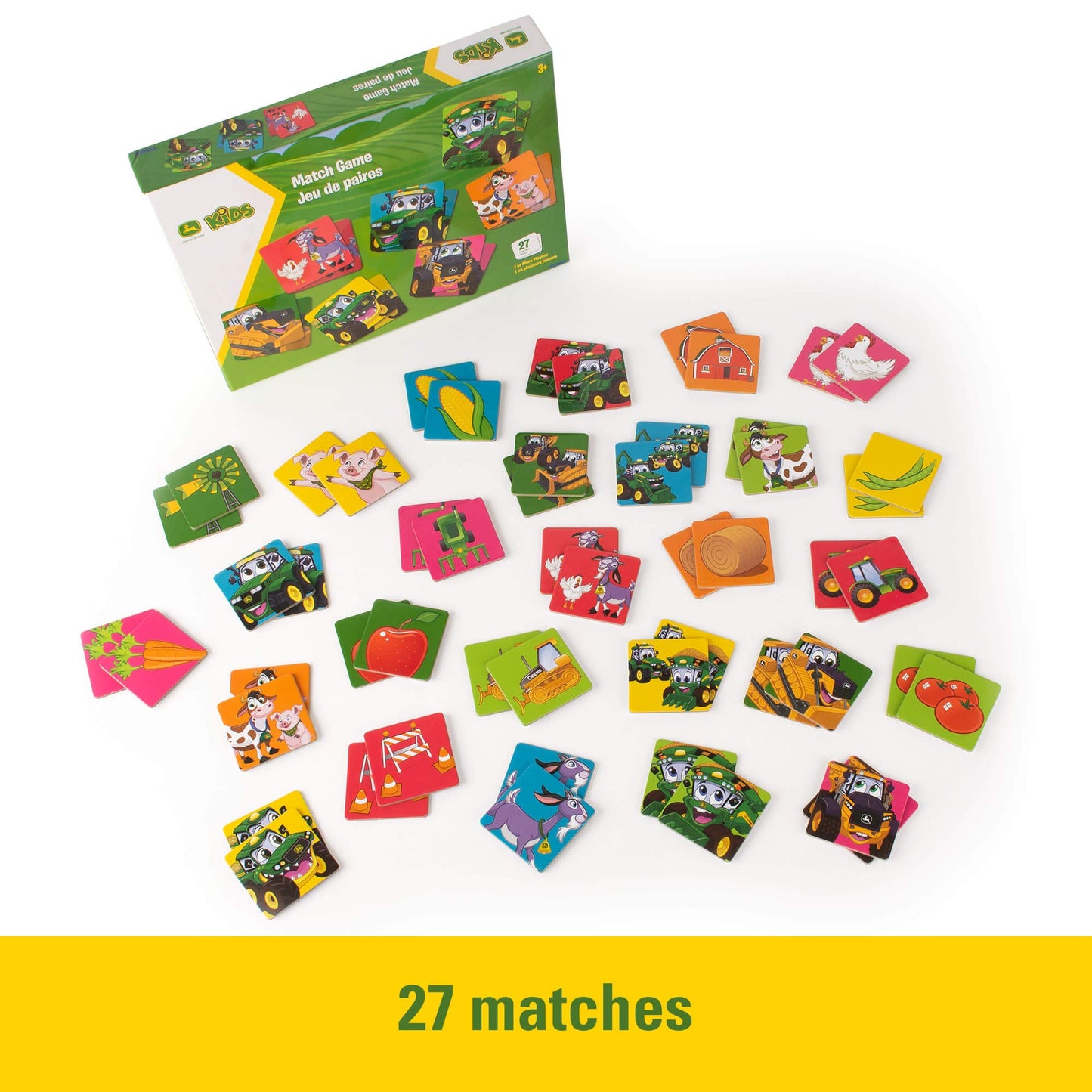 John Deere Kids Matching Game - Farm Themed Memory Game for Toddlers and Kids - John Deere Toys - Preschool Games and Learning Activities - 27 Matches