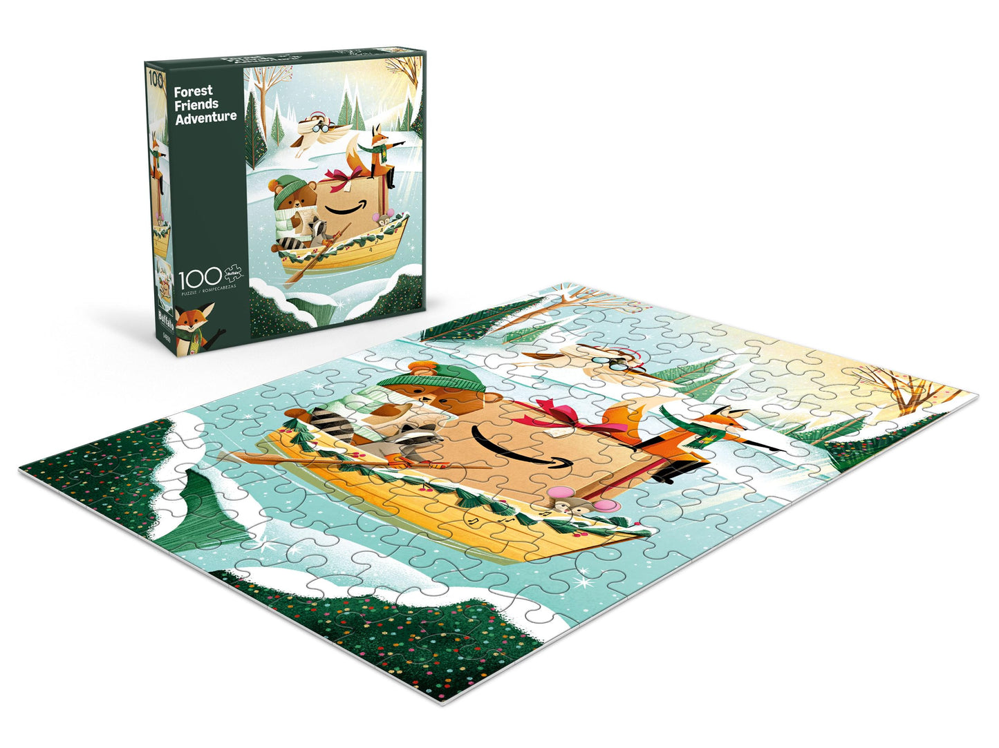 Amazon Holiday Puzzle - 100 Piece Jigsaw Puzzle from Buffalo Games - Forest Friends Adventure - Family Game Night Puzzle Fun - Finished Size is 15 x