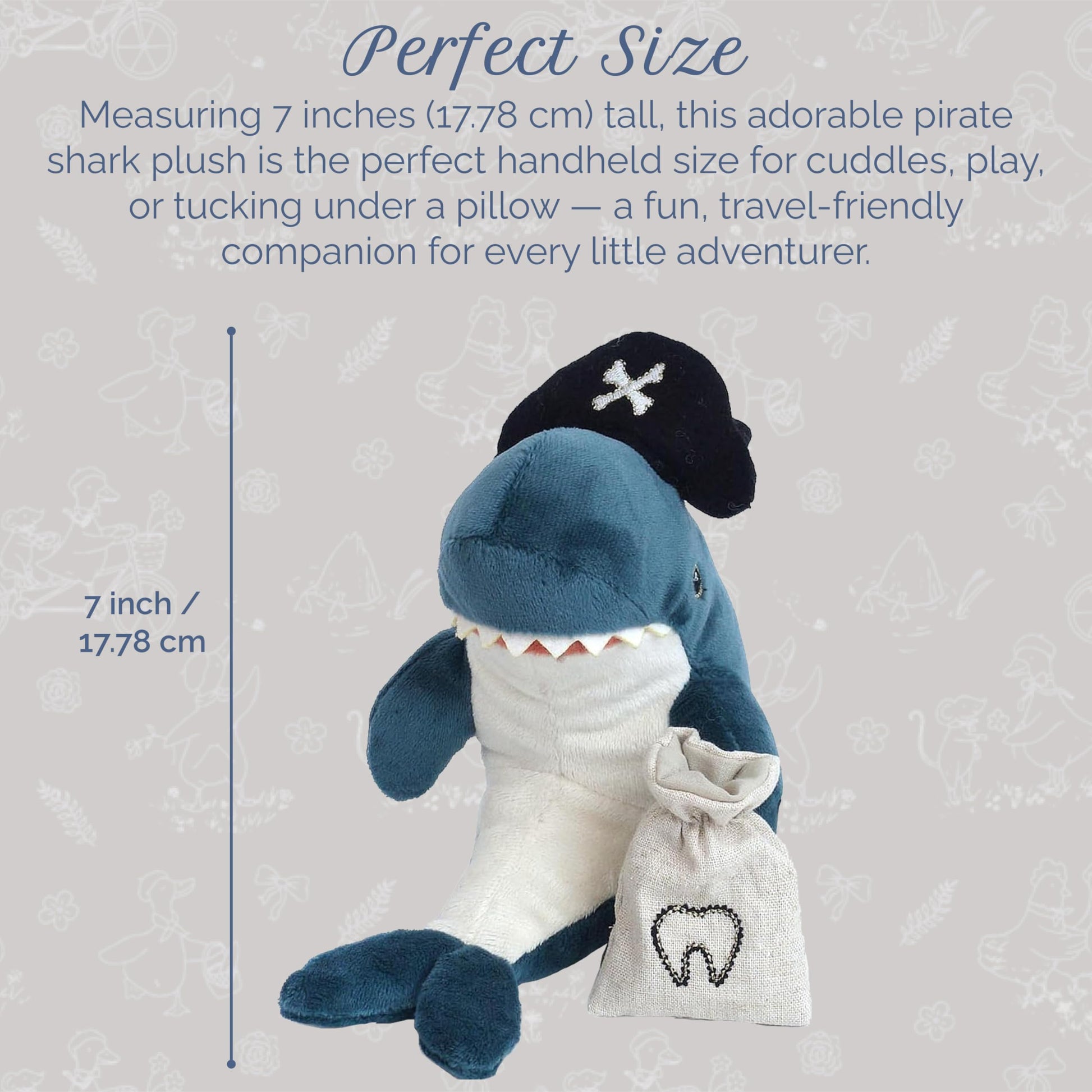 MON AMI Pirate Shark 7-Inch Stuffed Animal, Tooth Fairy Plush Toy Boys
