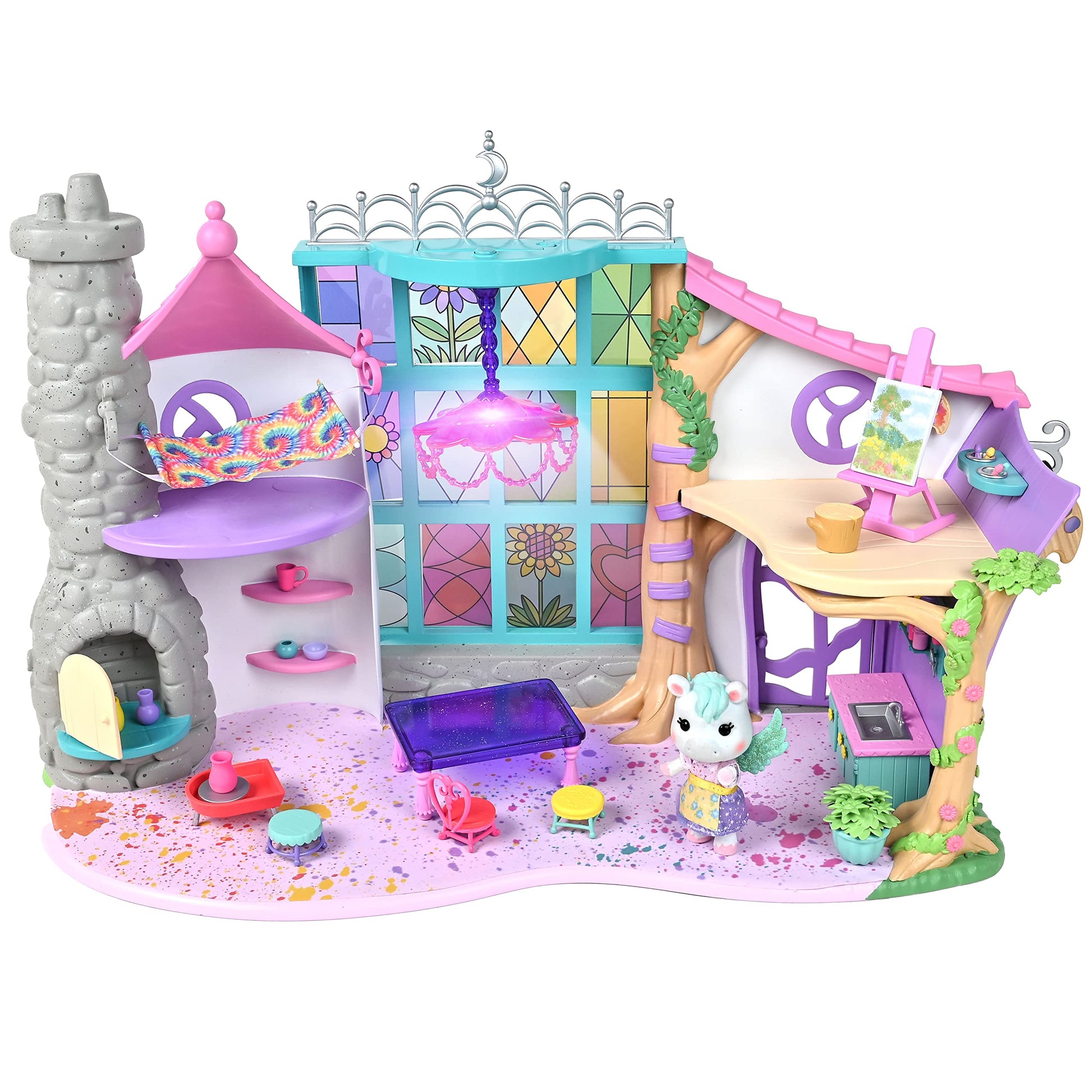 Sunny Days Entertainment Honey Bee Acres Rainbow Ridge Sunburst Art Studio - 50 Furniture Accessories with Exclusive Unicorn Figure | Light Up