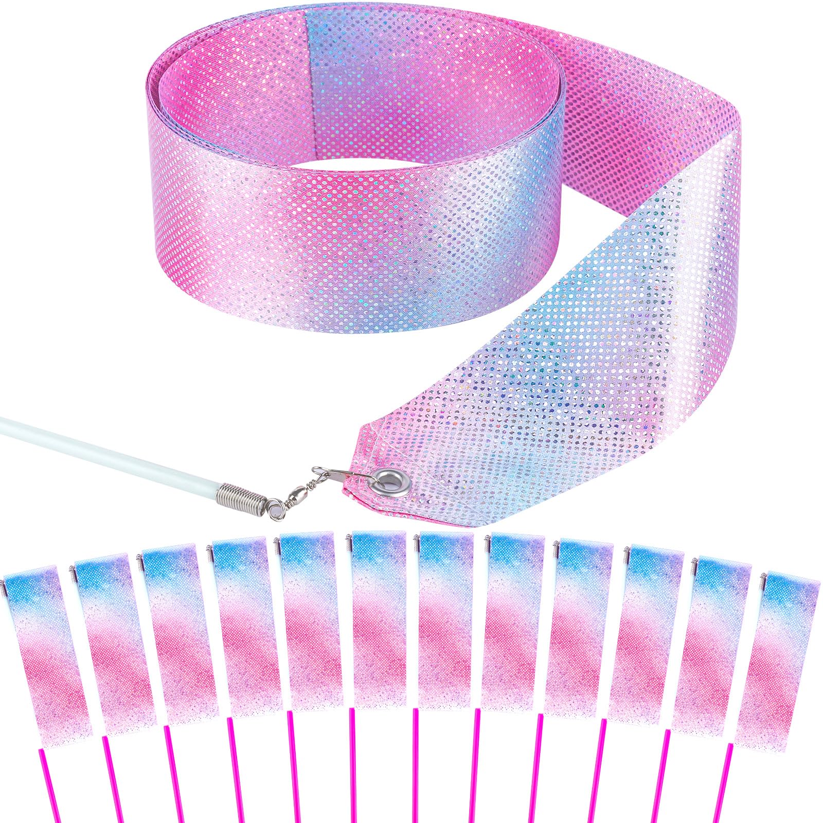 HiUnicorn 14PCS Sparkling Dance Ribbon for Kids Girls Princess Mermaid Ballet Ballerina Gymnastics Birthday Party Favors Decorations, Kids Twirling