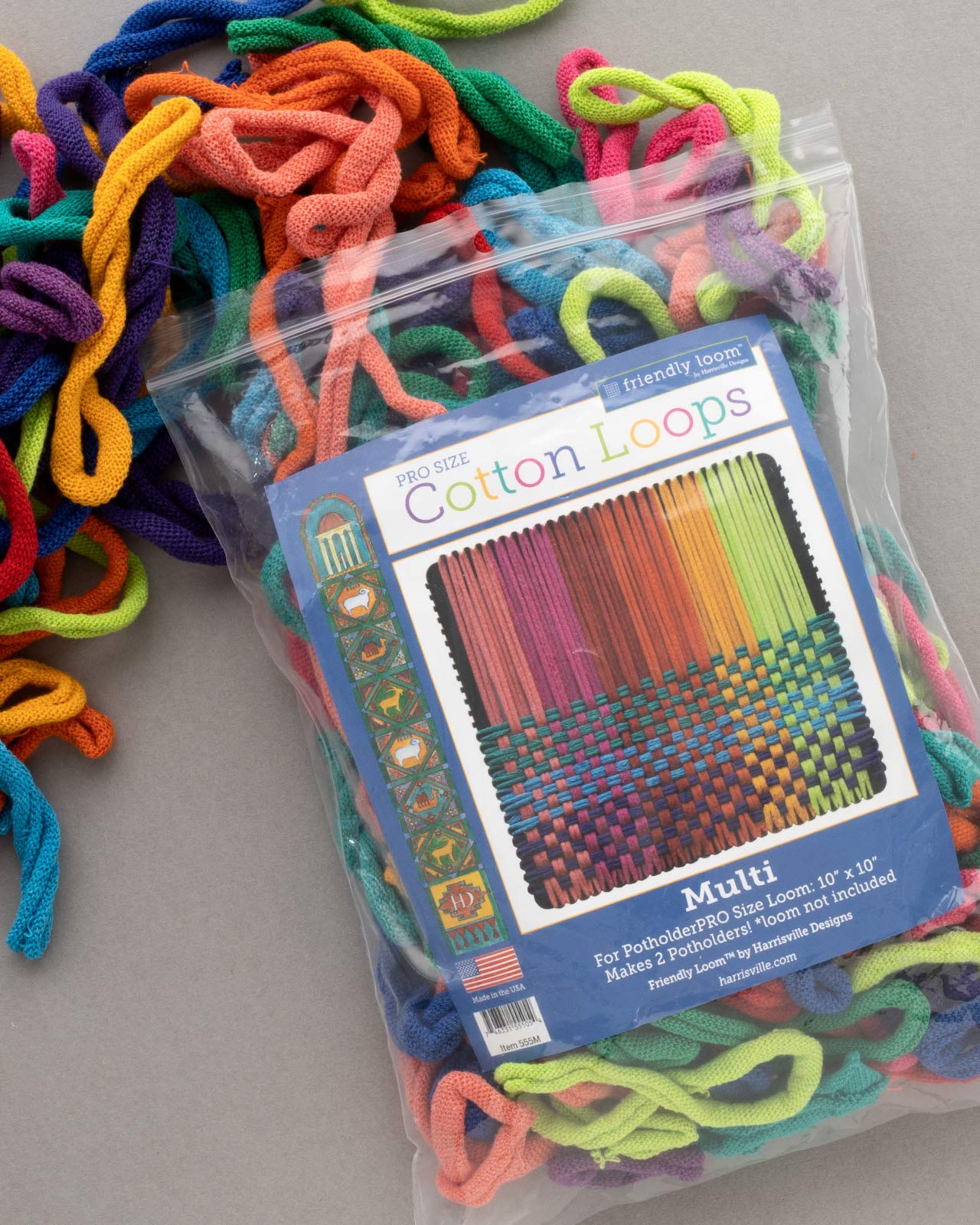 Harrisville Designs Friendly Loom | 10” PRO-Sized Multicolor Potholder Weaving Loops | Craft 2 Cotton Potholders