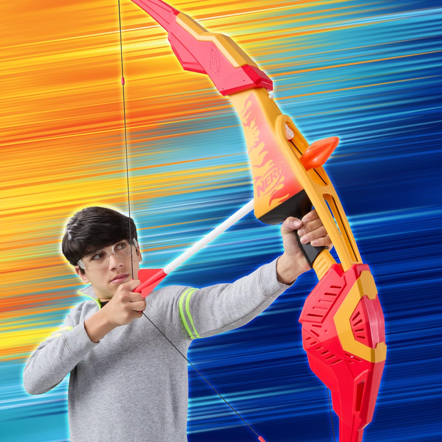 Nerf Pyrostrike Megabow, 42-Inch Bow Fires Arrows Up to 105 Feet, 2 with Soft Tips, Kids Outdoor Toys, Ages 10+ (Amazon Exclusive)