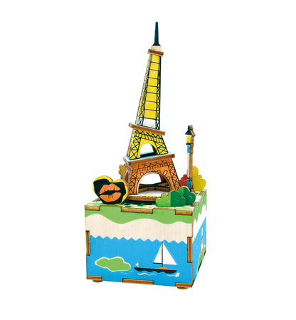 Hands Craft DIY 3D Music Box Wooden Puzzle - Romantic Eiffel Laser Cut Assembly Model Building Kit Brain Teaser Puzzles Educational STEM Toy