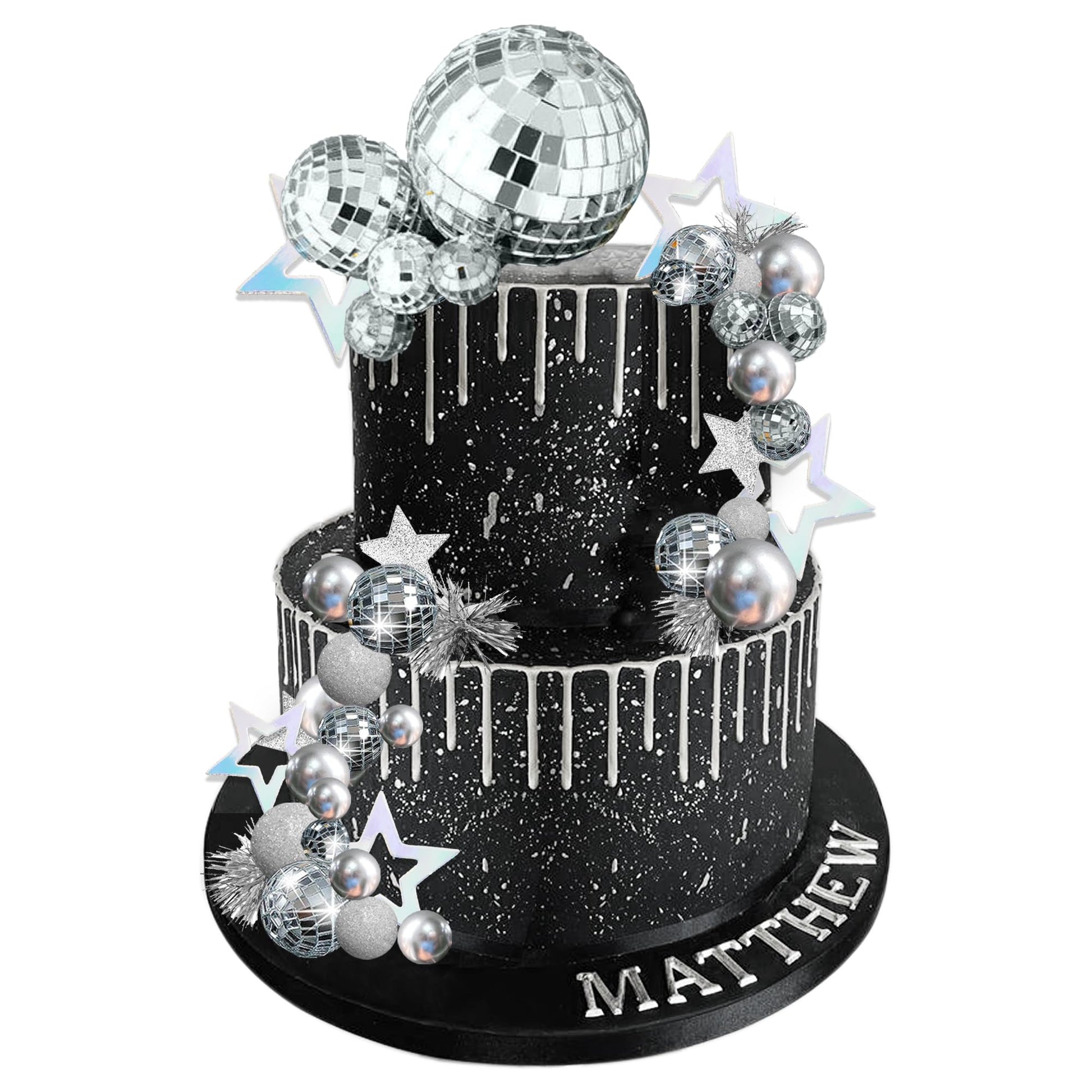 Disco Ball Cake Topper Mirror Balls Cake Decorations with Silver Stars Cake Topper for 70s 80s Disco Dance Saturday Night Fever Birthday Supplies