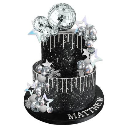 Disco Ball Cake Topper Mirror Balls Cake Decorations with Silver Stars Cake Topper for 70s 80s Disco Dance Saturday Night Fever Birthday Supplies