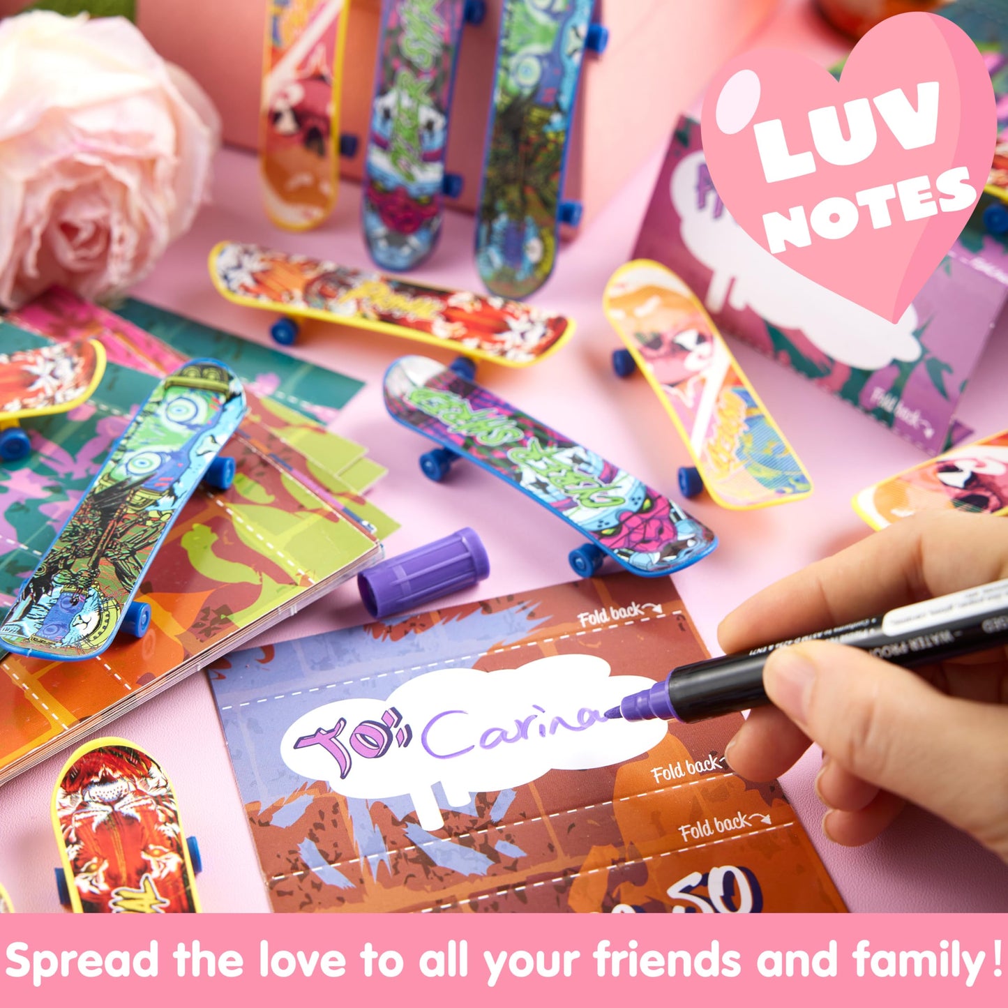 JOYIN 28 Pcs Valentines Day Finger Skateboards with Cards for Kids, Valentine Party Favor, Greeting Cards, Classroom Exchange Prizes, Holiday Reward