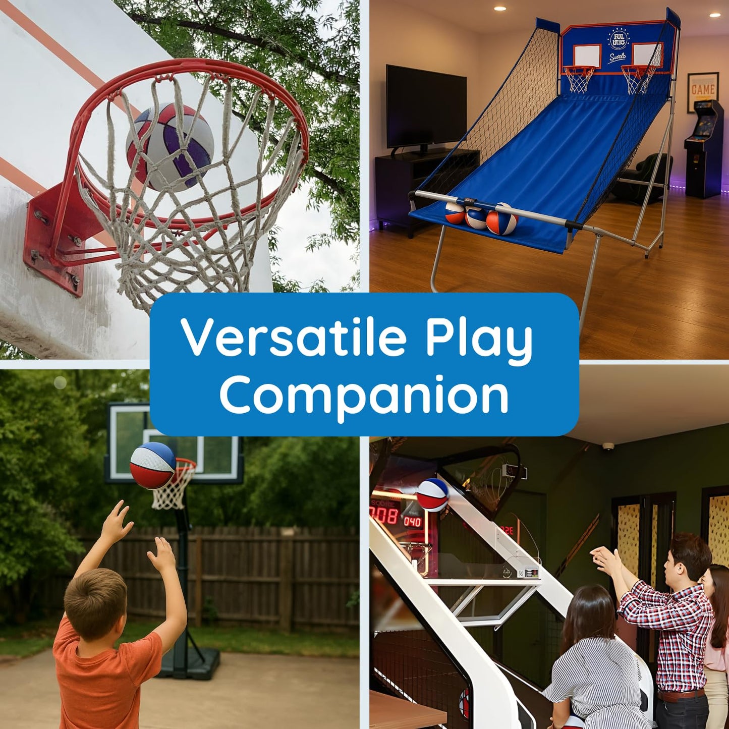 Botabee Red, White and Blue Mini Basketball Set Basketball Arcade Games - Size 3, 7” Junior Basketballs Suitable for Indoors, Outdoors and Arcade
