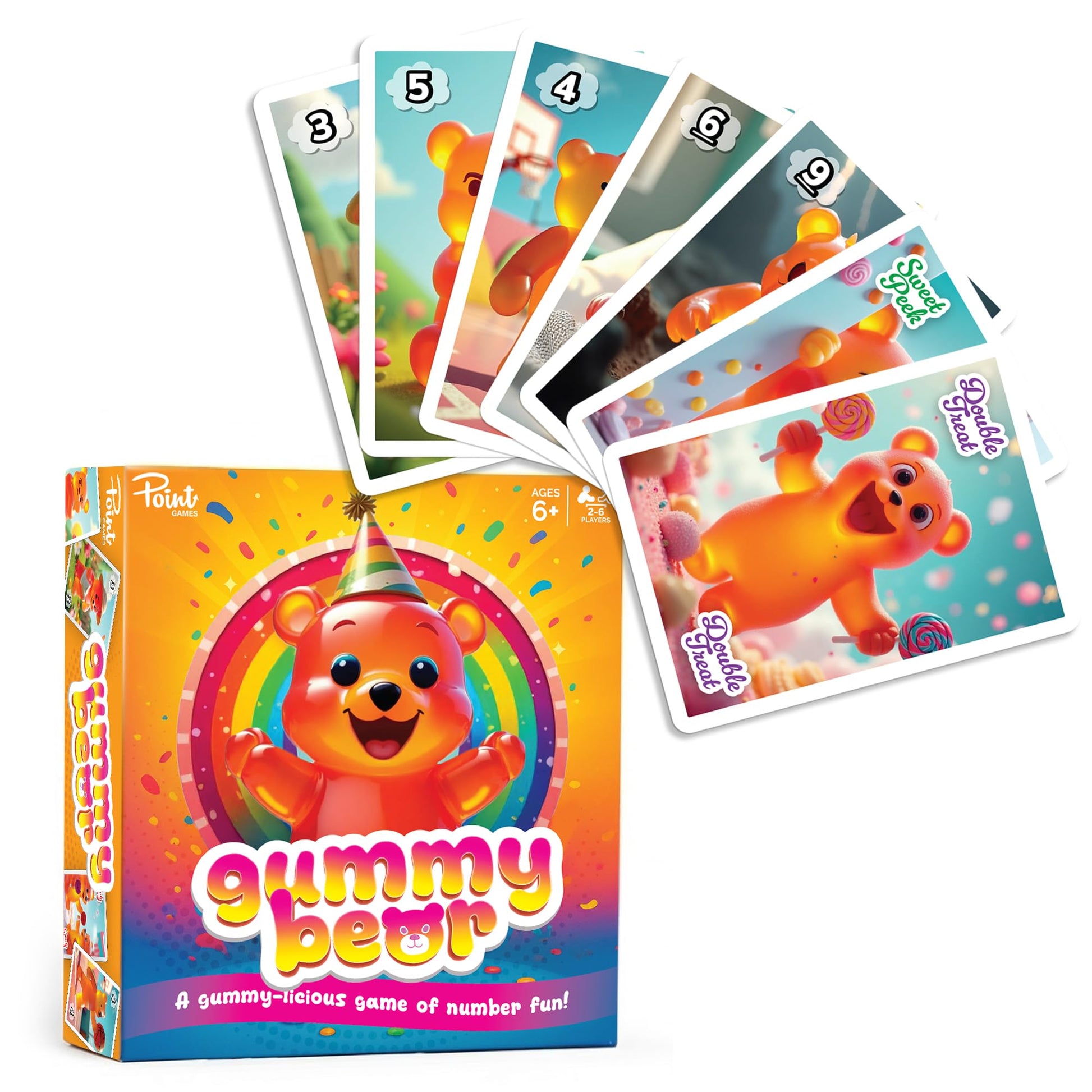 Point Games Gummy Bear Card Game Fun Math & Memory Strategy Game for Kids & Families - Includes 54 Cards & Action Cards - Ages 6+ - 2 to 6 Players