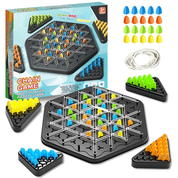 Chain Triangle Chess Game, Rubber Band Chess Board Tabletop Game, Family Puzzle Tabletop Game for Kids and Adults for 2 to 4 Players