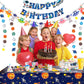 Outer Space Party Decorations - Space Theme Supplies with Happy Birthday Banner Solar System Tablecloth for Galaxy Party Decor (Tablecloth+Flag