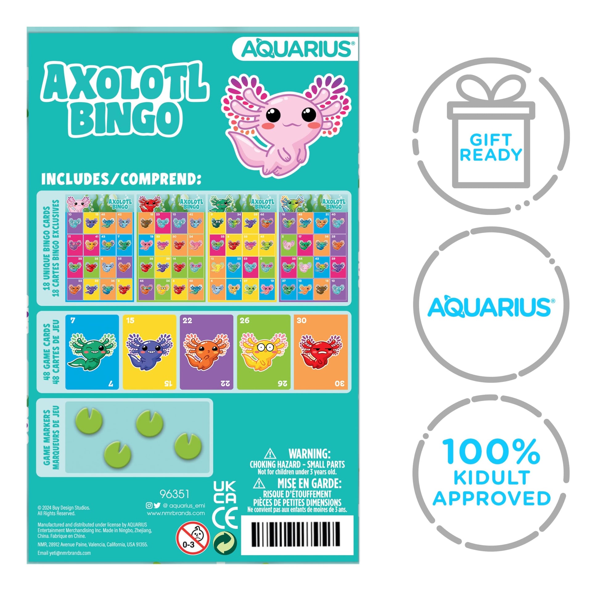 Aquarius Axolotl Family Bingo Game - Officially Licensed Party Game for Kids and Adults Ages 8+, 2-18 Players