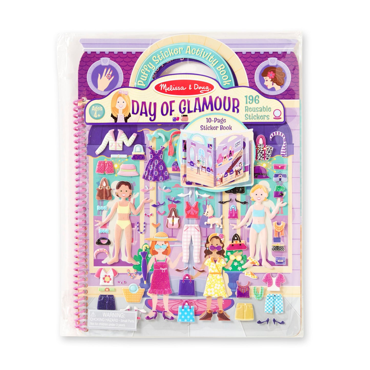 Melissa & Doug Day of Glamour Puffy Sticker Activity Book - 196 Reusable Stickers with 10 Pages of Background Scenes, Fashion-Themed Mess Free Travel