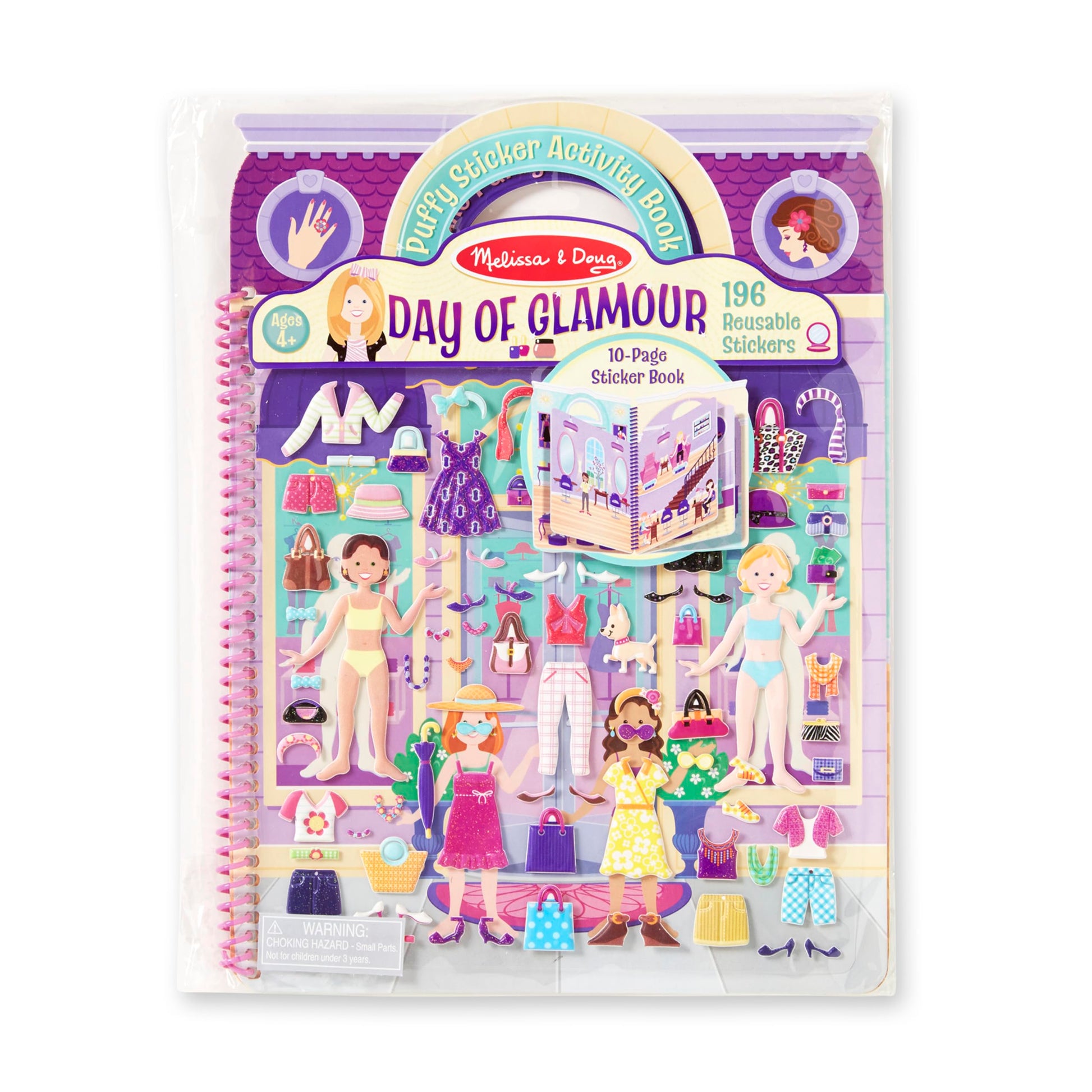 Melissa & Doug Day of Glamour Puffy Sticker Activity Book - 196 Reusable Stickers with 10 Pages of Background Scenes, Fashion-Themed Mess Free Travel