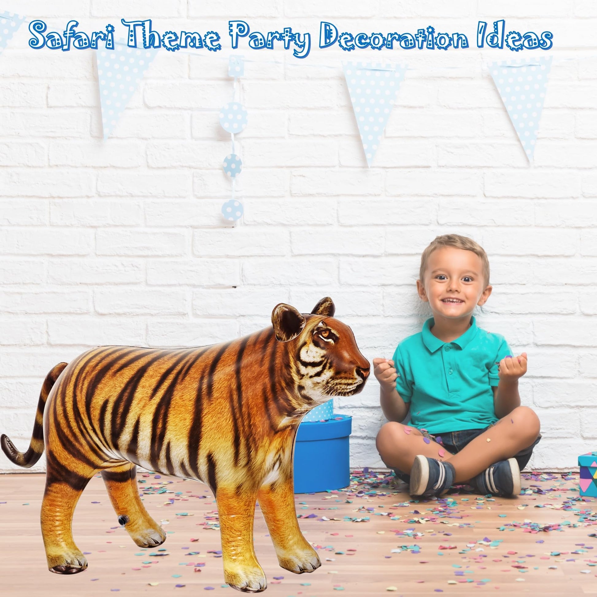 Jet Creations 40" Long Inflatable Tiger Toy, Orange-Yellow with Black Stripes, Realistic Jungle Animal Figure, Home Decor, Photo Prop, Thanksgiving