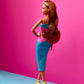 Barbie Looks Fashion Doll with Brown Hair Wearing One-Shoulder Pink & Blue Midi Dress, Collectible with Posable Made to Move Body