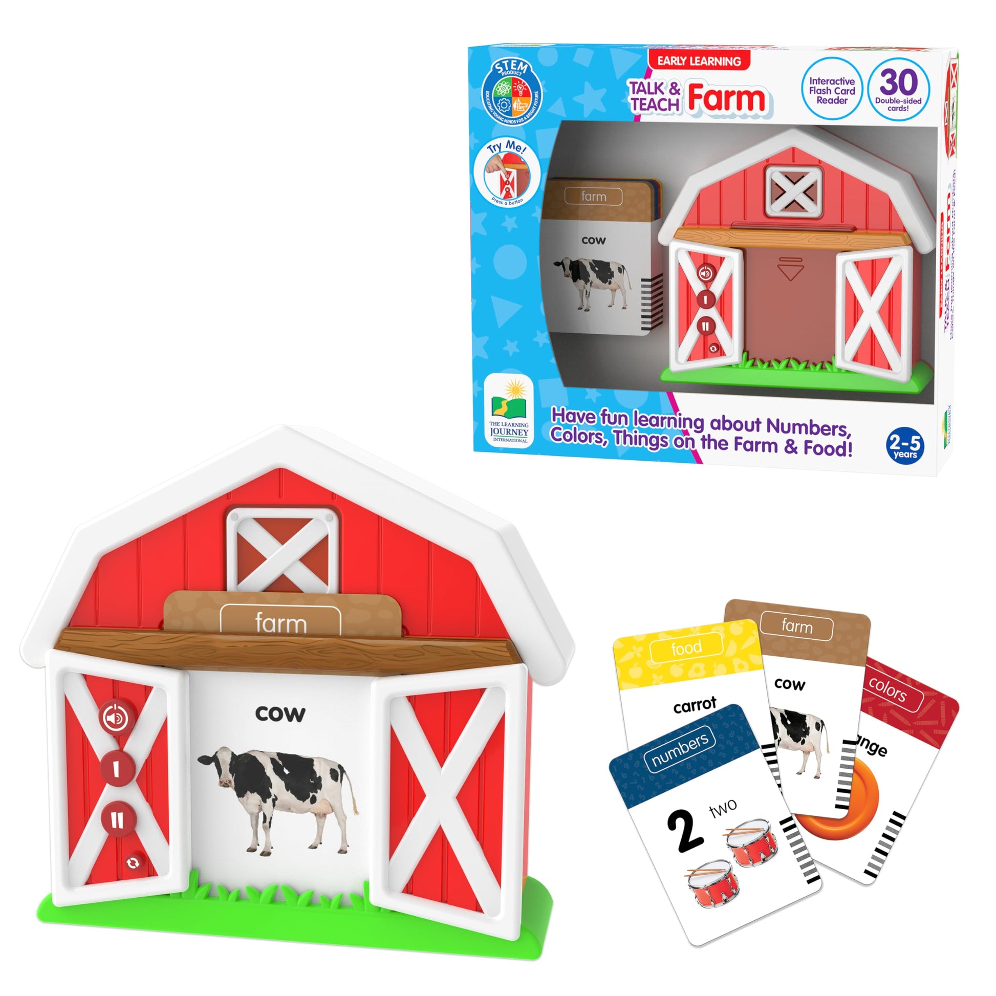 The Learning Journey: Talk & Teach Farm - 60 Cards Teaching Numbers, Colors, Food, and More - Expand Vocabulary and Reinforce Word Recognition - Award