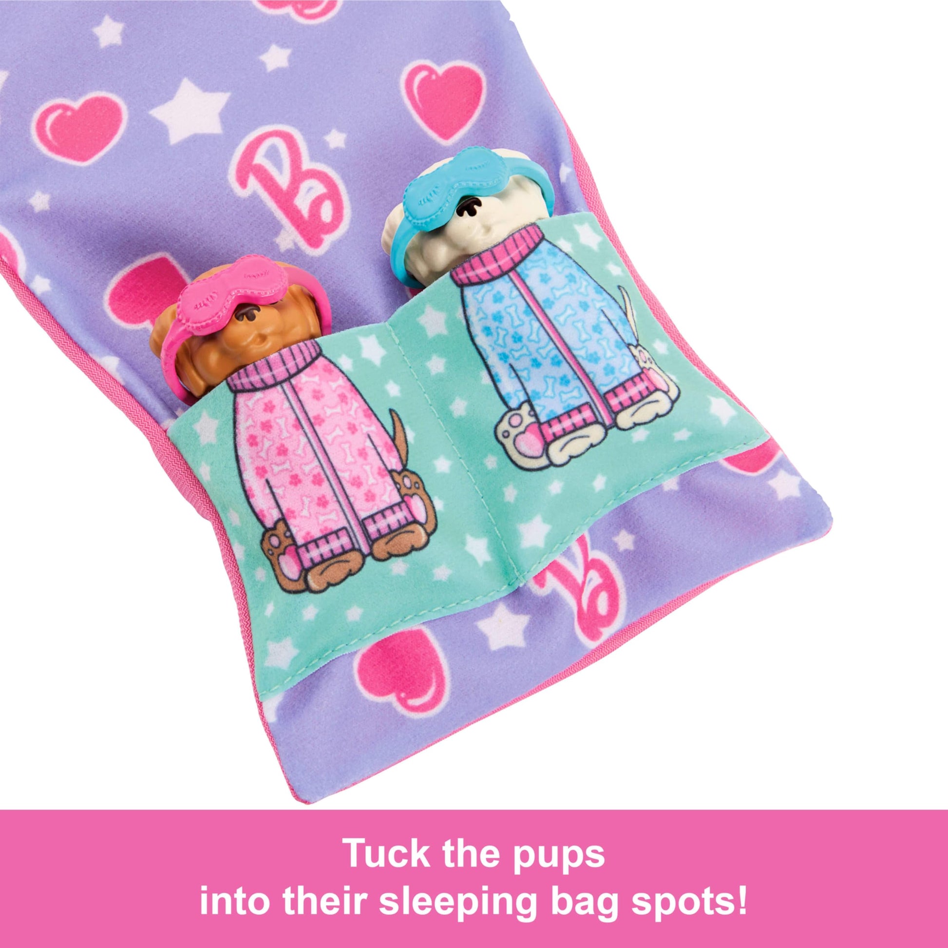 Barbie Doll & Playset with 2 Toy Dog Figures & 10+ Accessories, Puppy Slumber Party with Color-Change Feature, Sleeping Bag, Eye Masks & More