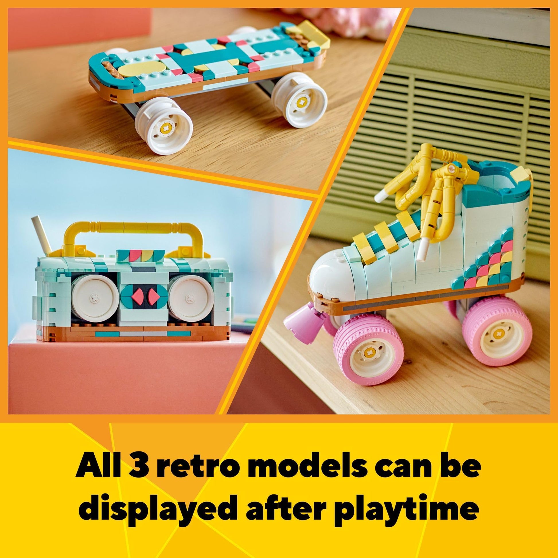LEGO Creator 3 in 1 Retro Roller Skate Building Kit, Transforms from Roller Skate Toy to Mini Skateboard to Boom Box Radio, Birthday Gift for Skaters