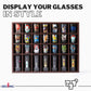 DECOMIL Shot Glass Display Case for Wall & Free Standing with Holder for 28 Tall Shot Glasses, Solid Wood Rack Without Door
