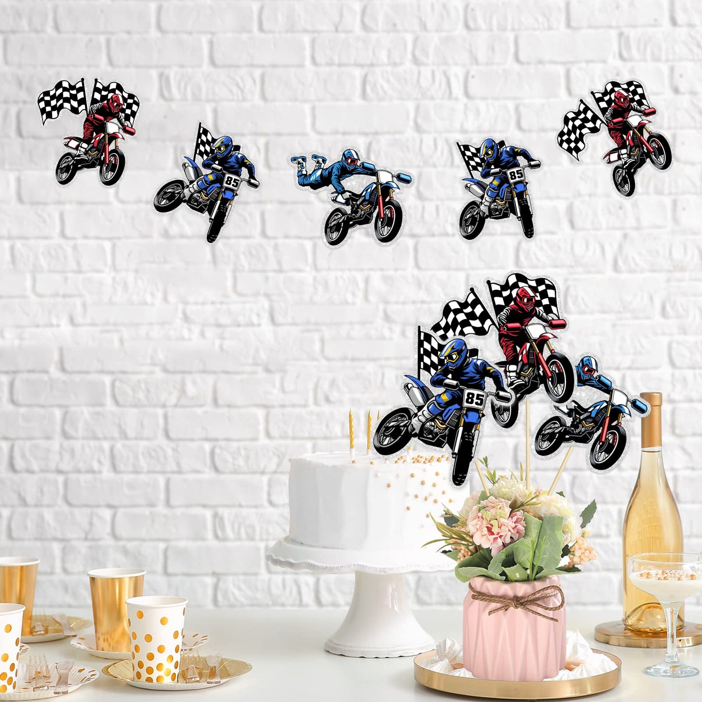 Racing Motorcycle Table Decorations - Motocross Theme Table Centerpiece - Extreme Sports Party Decorations Supplies - 15PCS