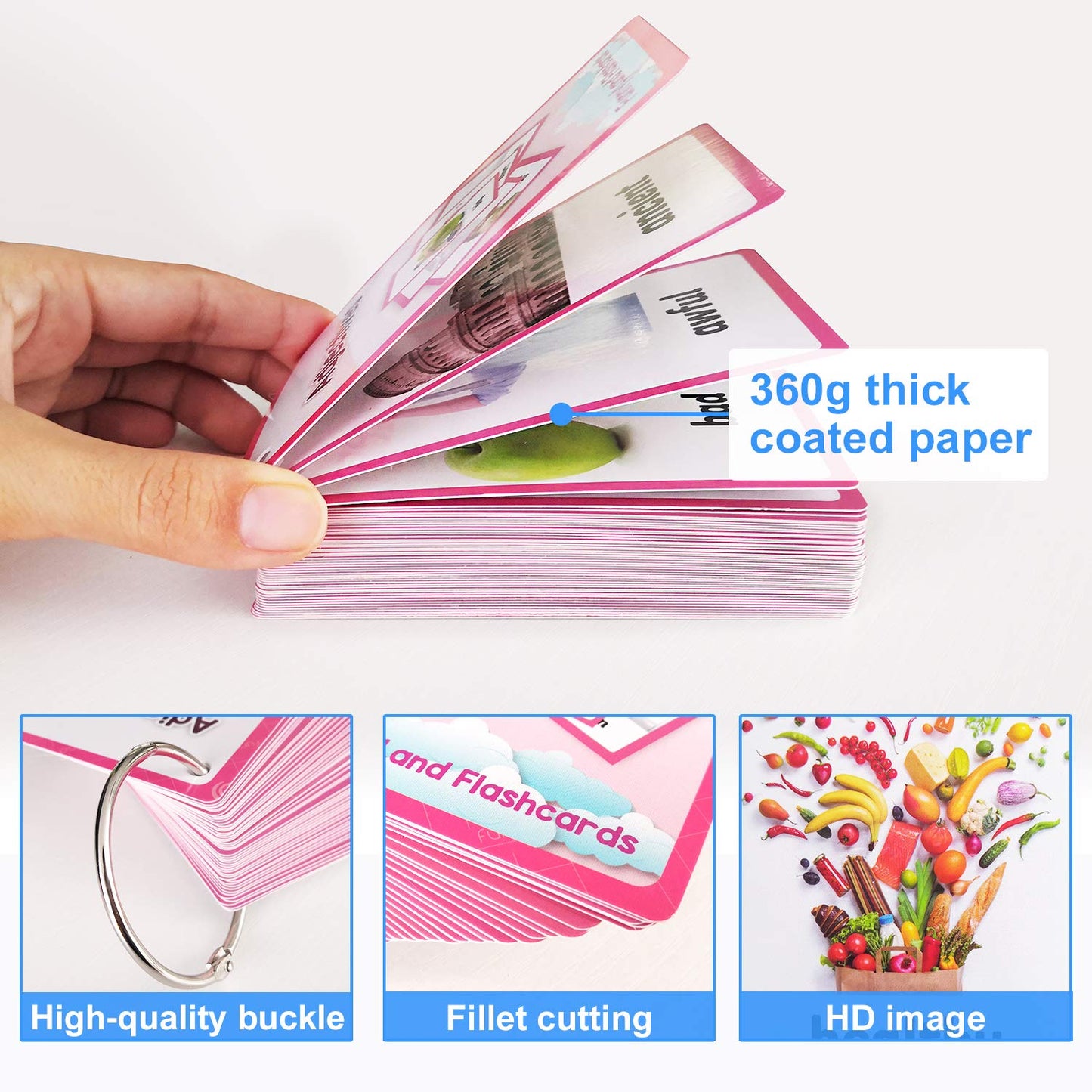Zwttey 46PCS/Set Adjectives Kids Gifts English Flash Cards Pocket Card Educational Learning Baby Toys for Children Pre-Kindergarten