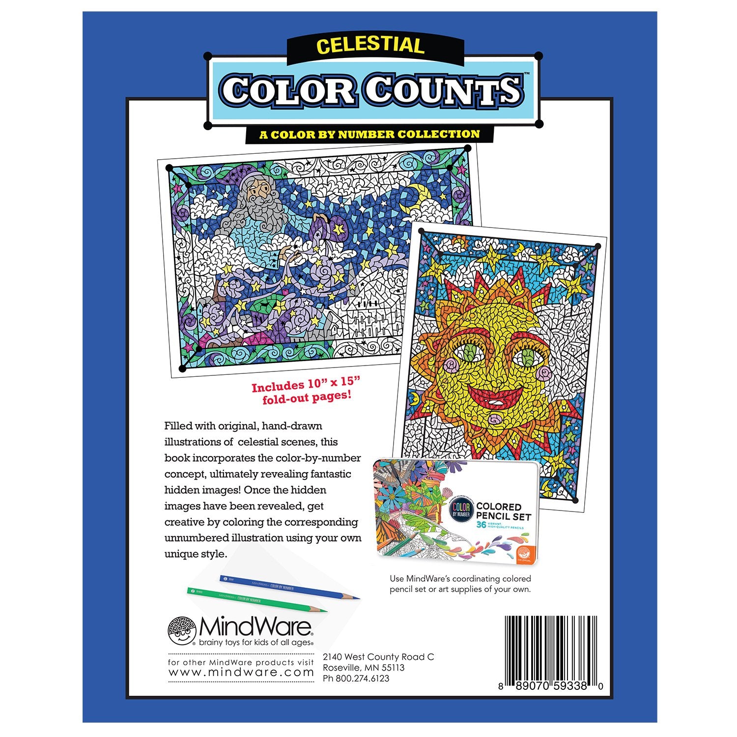 MindWare Color by Number Color Counts Celestial - Space-Themed Hidden-Image Coloring Book Featuring Stars, Planets, and Galaxies, Ages 6+