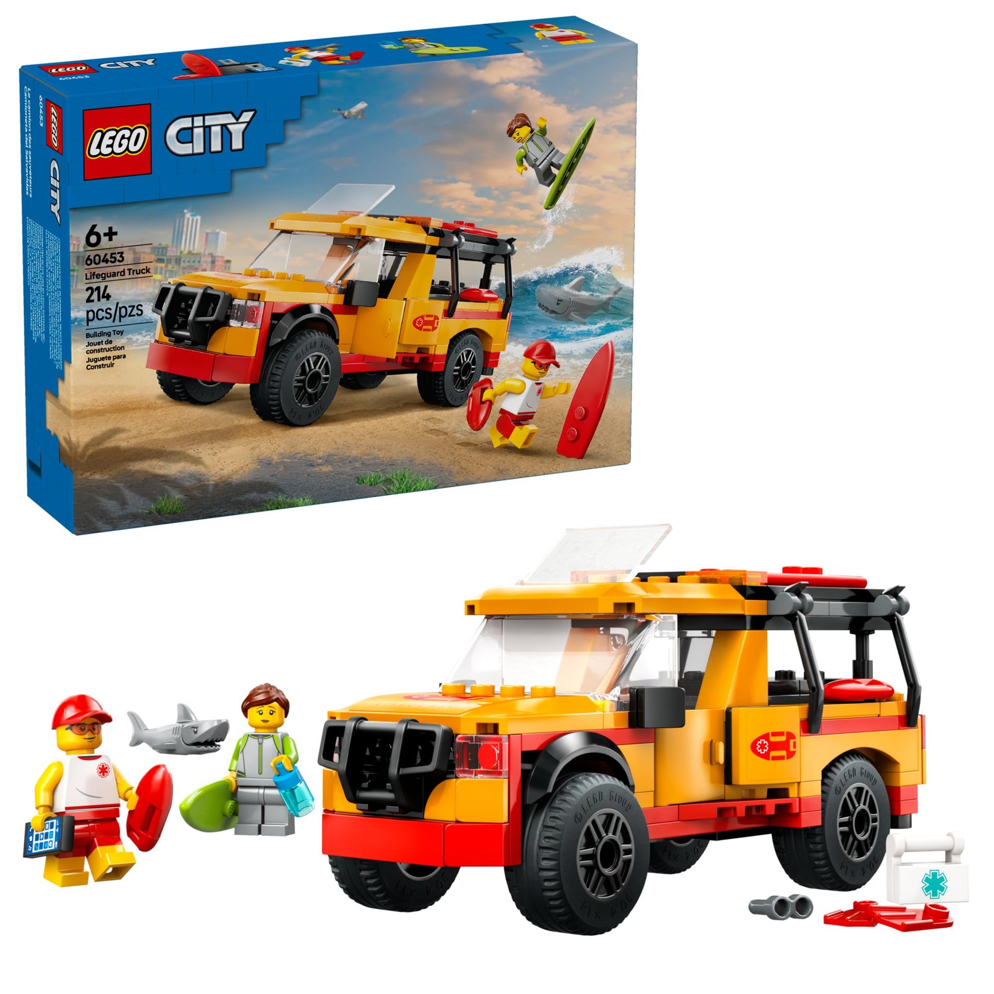 LEGO City Lifeguard Beach Rescue Truck Toy - Building Set for Kids, Boys and Girls, Ages 6+ - Includes 2 Minifigures, Shark Toy - Gift for