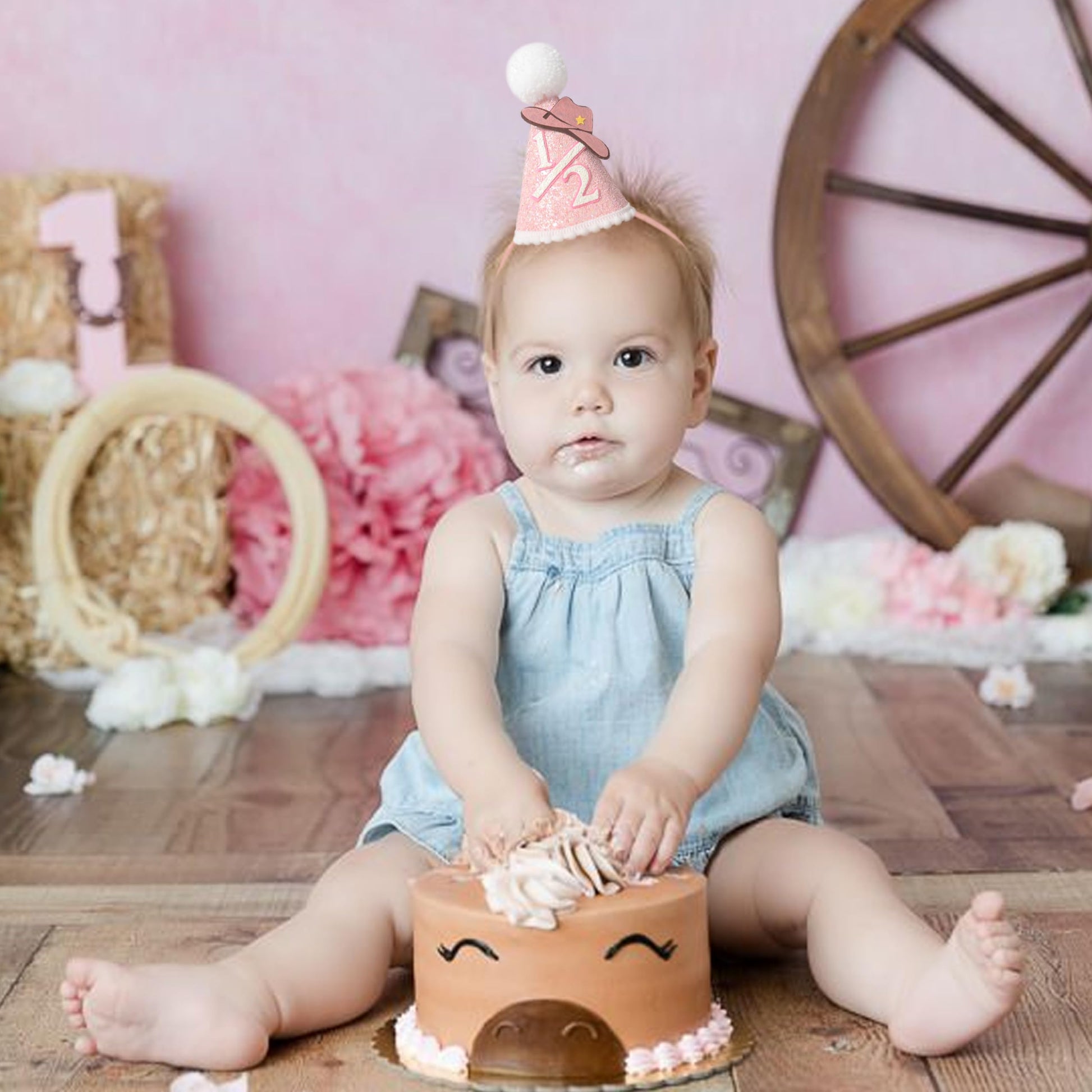 KOJIN Cowgirl First Birthday Crown, Mini Hat for Girls, Western-Themed 1st Birthday Party Supplies, Farm-Themed Photo Props