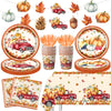 142Pcs Fall Party Plates and Napkins Party Supplies, Autumn Pumpkin Leaves Tableware Set with Cups,Banner,Pumpkin Tablecloth for Fall Harvest Party