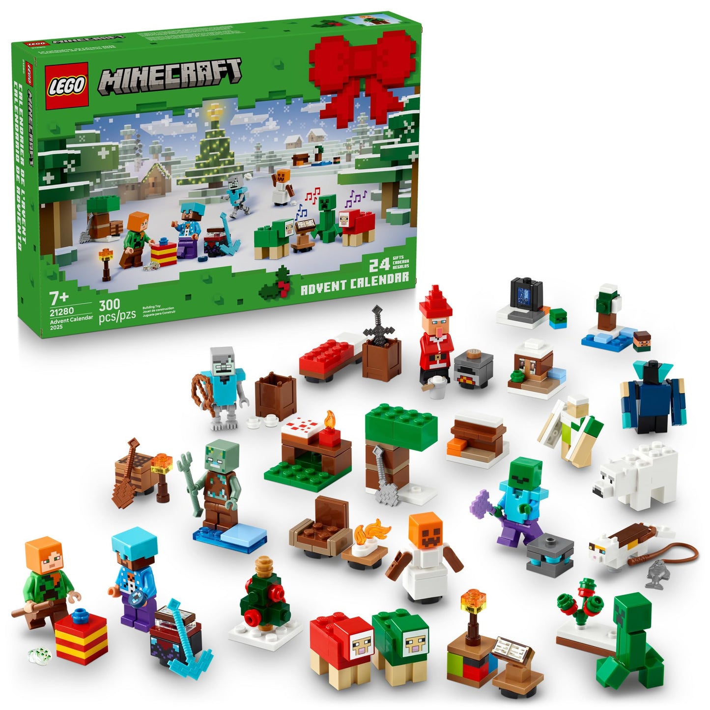 LEGO Minecraft Advent Calendar 2025 Building Toy - Kids Holiday Countdown Set for Boys & Girls, Ages 7+ - 24 Buildable Surprises & 8 Minifigures