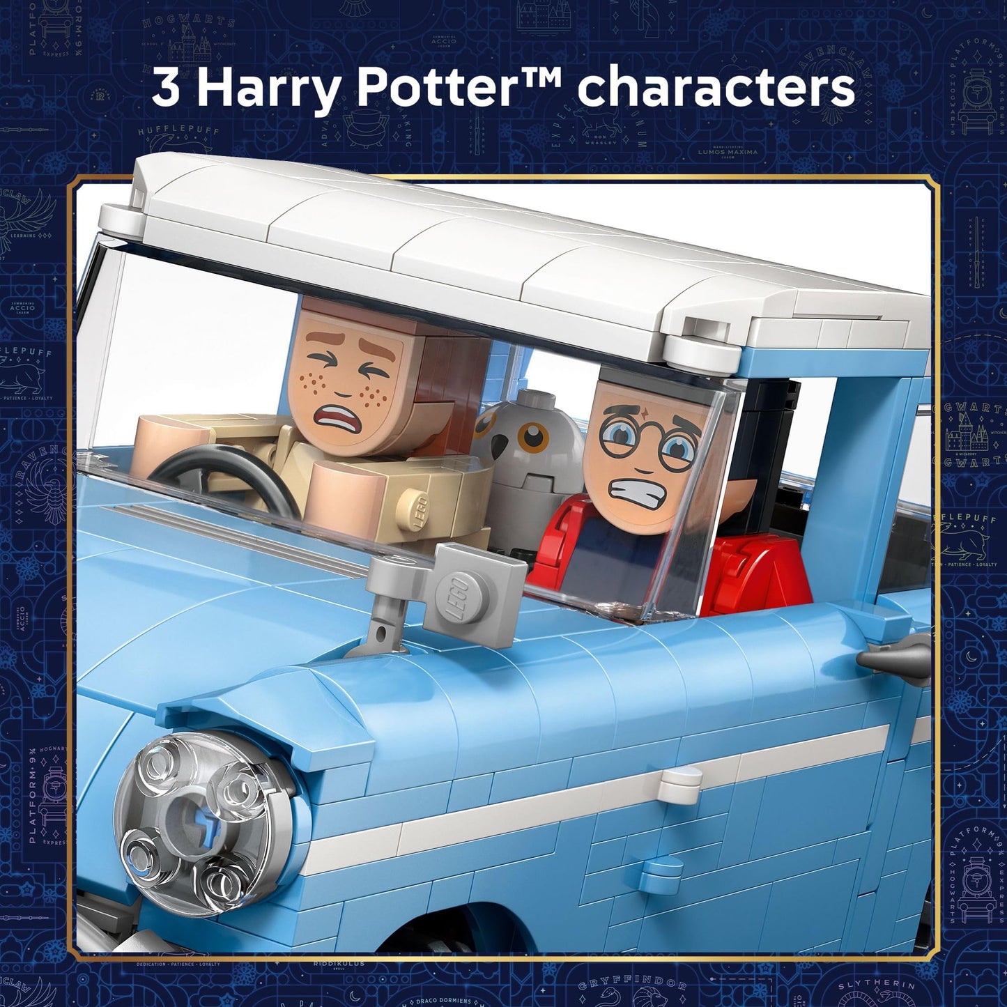 LEGO Harry Potter Enchanted Flying Ford Anglia Car Building Toy for Boys & Girls - Book Shelf & Bedroom Decor for Ages 14+ - W/Harry, Ron, & Hedwig