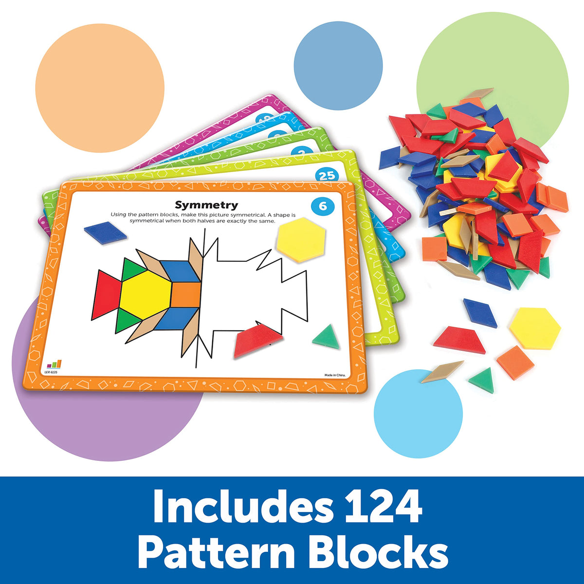 Learning Resources Pattern Block Math Activity Set - 144 Pieces, Age 5+, Educational Kindergartner Games, Fine Motor Skills