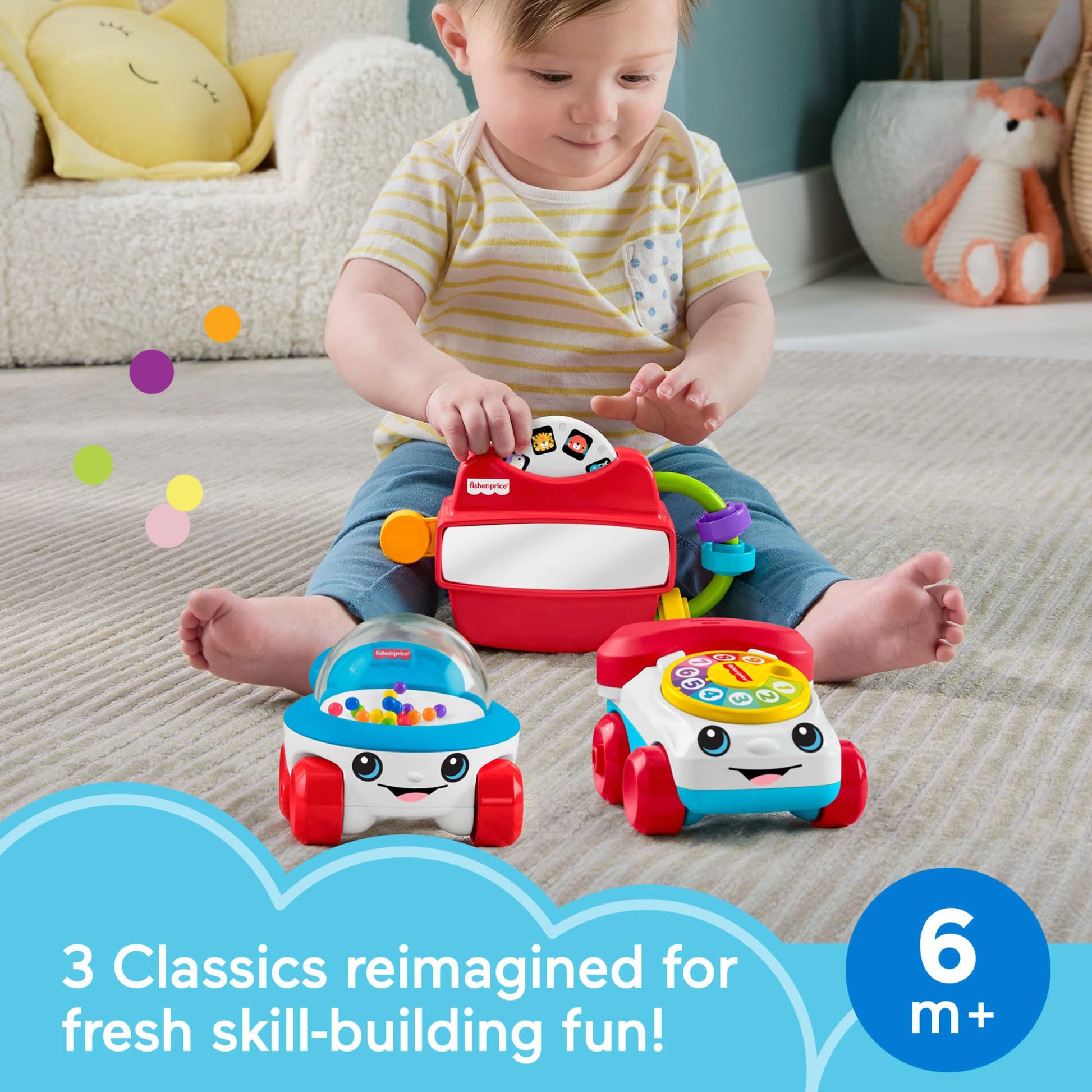 Fisher-Price Baby Toys Modern Classics Set of 3 Retro-Inspired Infant Activities for Developmental Play Ages 6+ Months