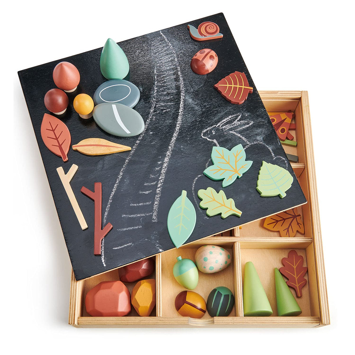 Tender Leaf Toys My Forest Floor - Wooden Open-Ended Tinker Tray Creative Play Box with Removable Compartments - Montessori Toy for Imaginative Play