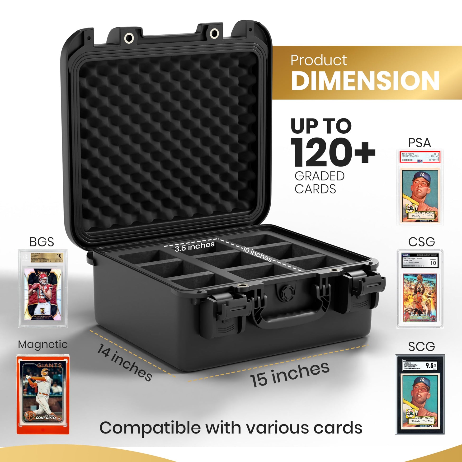 KARDNOX Top Loader Storage Box - Graded Card Case for PSA, BGS & CGC Slabs, Fits 3" x 4" 35PT Hard Sleeves - Includes 100 Top Loaders & 100 Penny