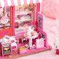 Hands Craft Hello Kitty Patisserie Miniature House Kit with Hello Kitty Figurine - Kawaii 3D Puzzle with Switch Activated LED Lights - DIY Wooden