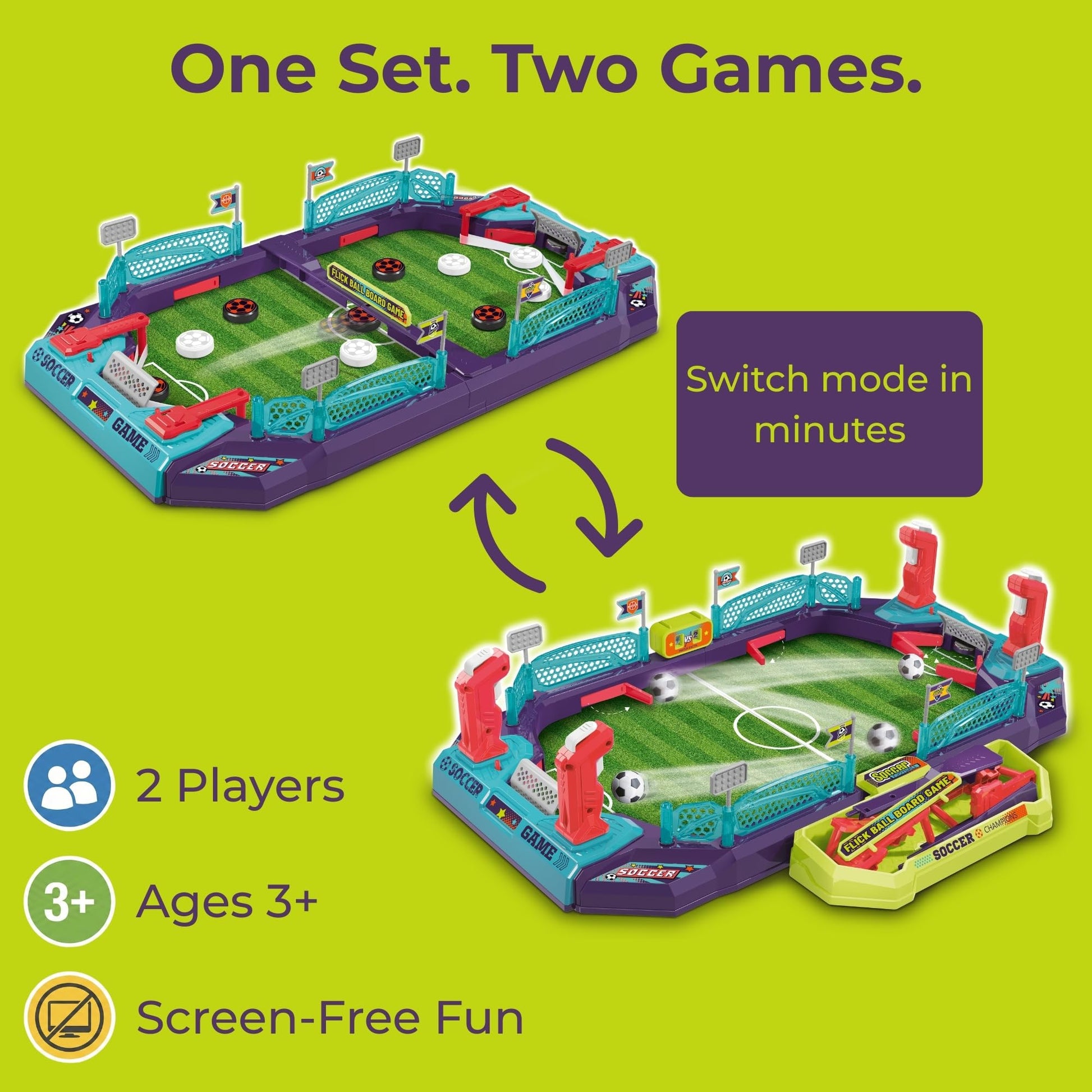 OLEOCA Soccer Board Game - 2 in 1 Foosball & Sling Puck Game Set with Dual Control Handles, Scorekeeper and Goal Bell, Soccer Toys for Kids Ages 3+