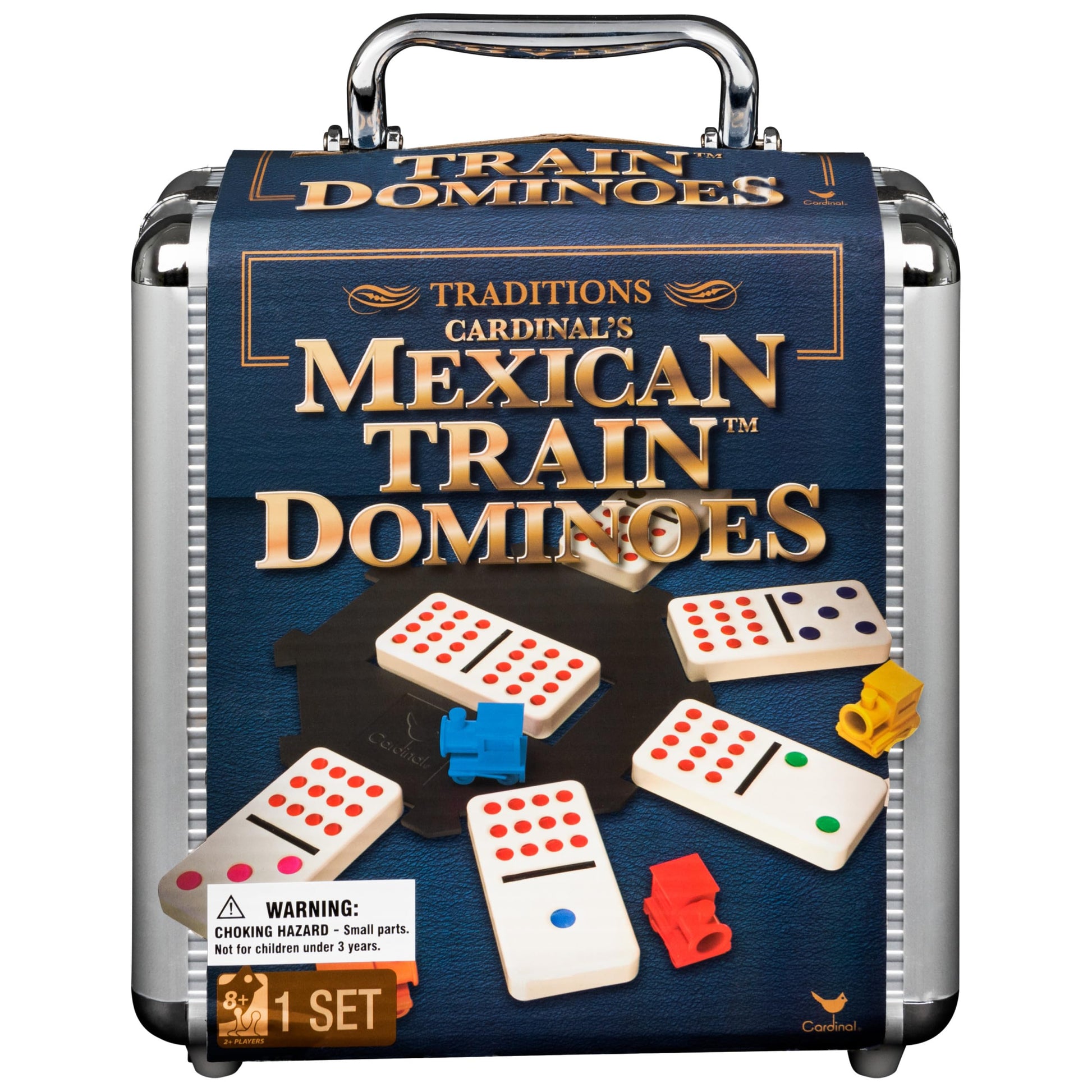 Spin Master Games, Mexican Train Dominoes Set in Aluminum Carry Case, Includes Colorful Trains for Fun-Filled Family Game Night, for Kids & Family