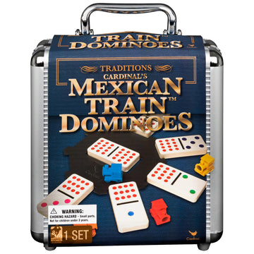 Spin Master Games, Mexican Train Dominoes Set in Aluminum Carry Case, Includes Colorful Trains for Fun-Filled Family Game Night, for Kids & Family