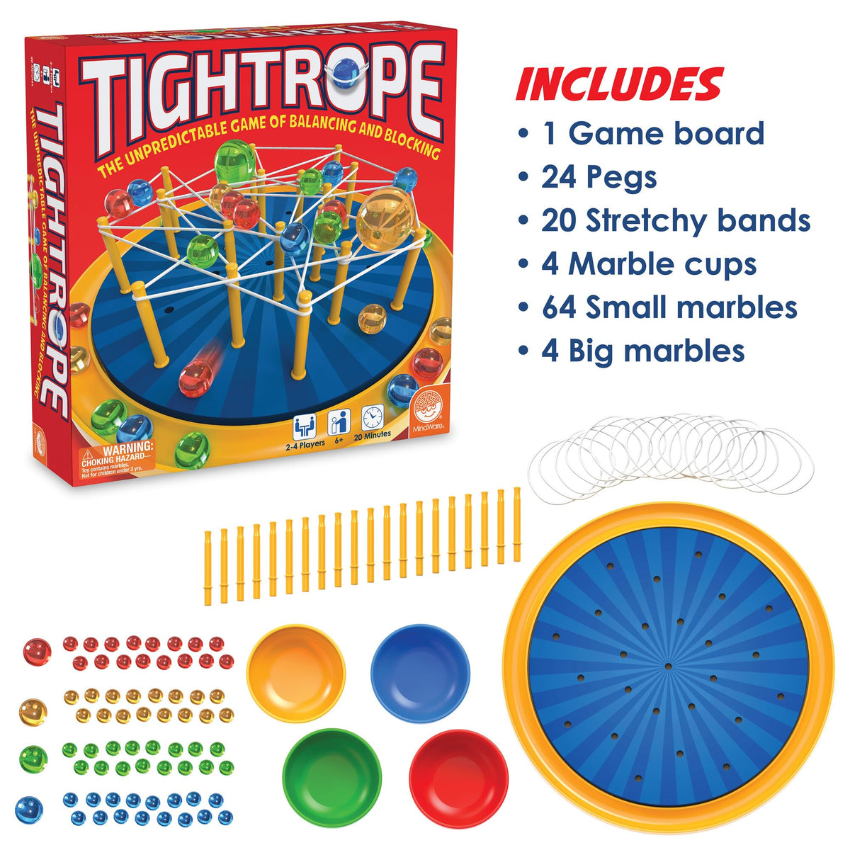 MindWare Tightrope Strategy Board Game, Fun for Classrooms, 2-4 Players, 20 Min Play Time, Ages 6 & Up