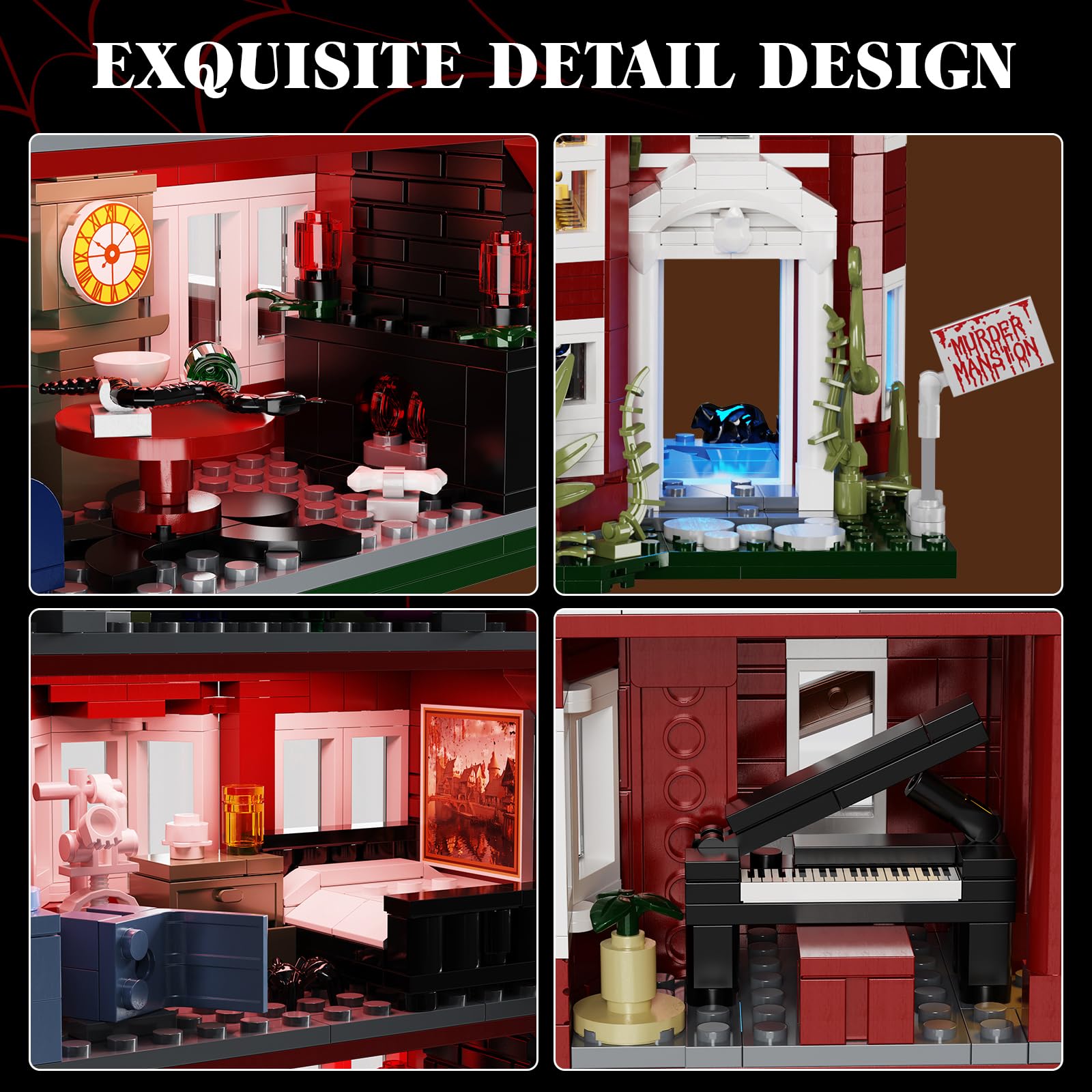 Murder House Building Set with Lights,Horror Story Movie Haunted House Building Blocks Toy,Mansion Model Kit Compatible with Lego Gift Idea