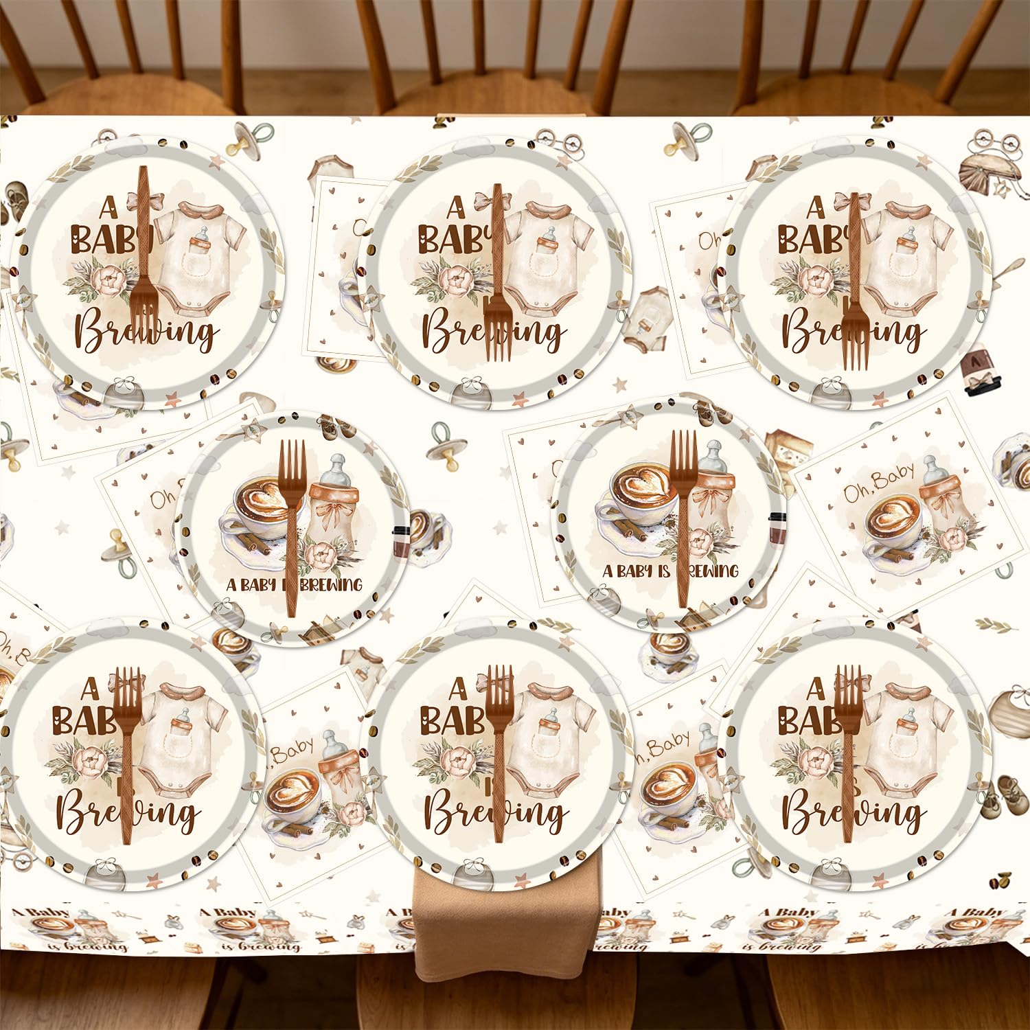 Musaeva a Baby is Brewing Baby Shower Decorations, 98PCS Coffee Baby Shower Disposable Paper Plates Napkins Party Decorations, Coffee Themed Gender