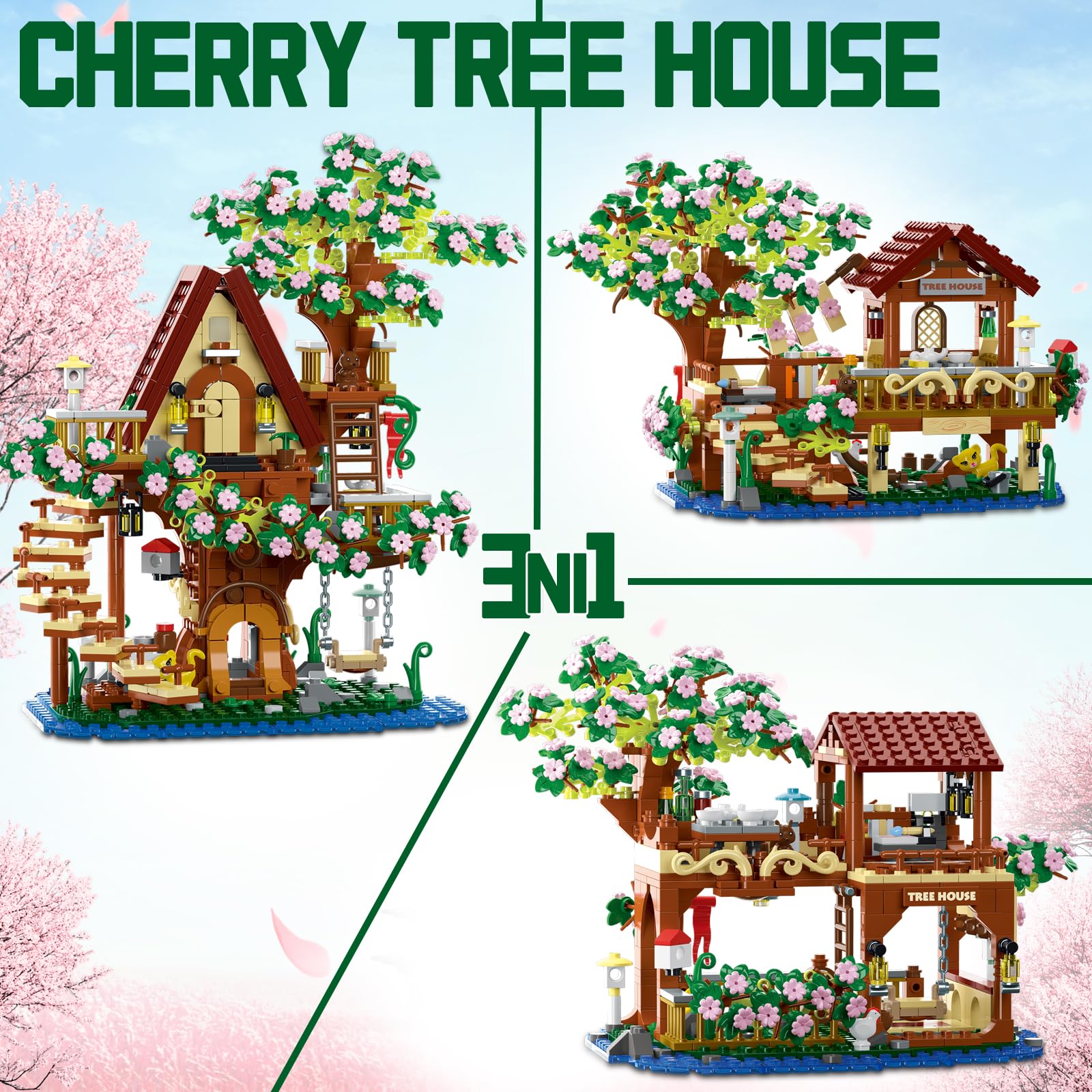 YCJZXMS 3-in-1 Sakura Tree House Building Set (3-in-1 Sakura Tree House)