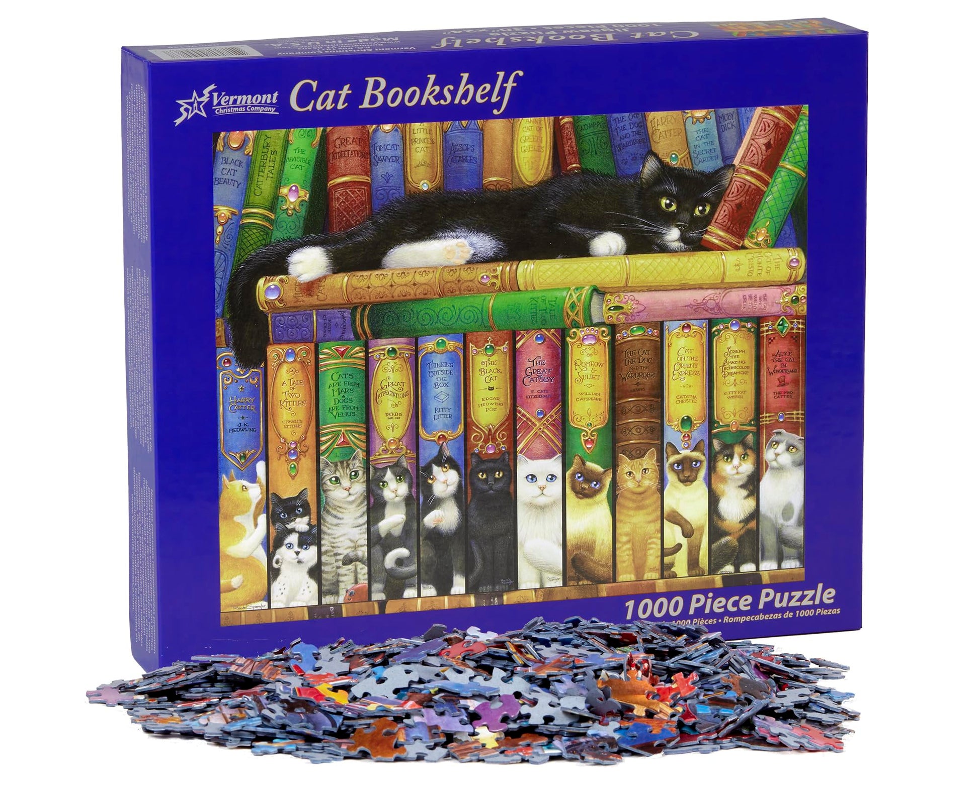 Cat Bookshelf Jigsaw Puzzle 1000 Piece by Vermont Christmas Company