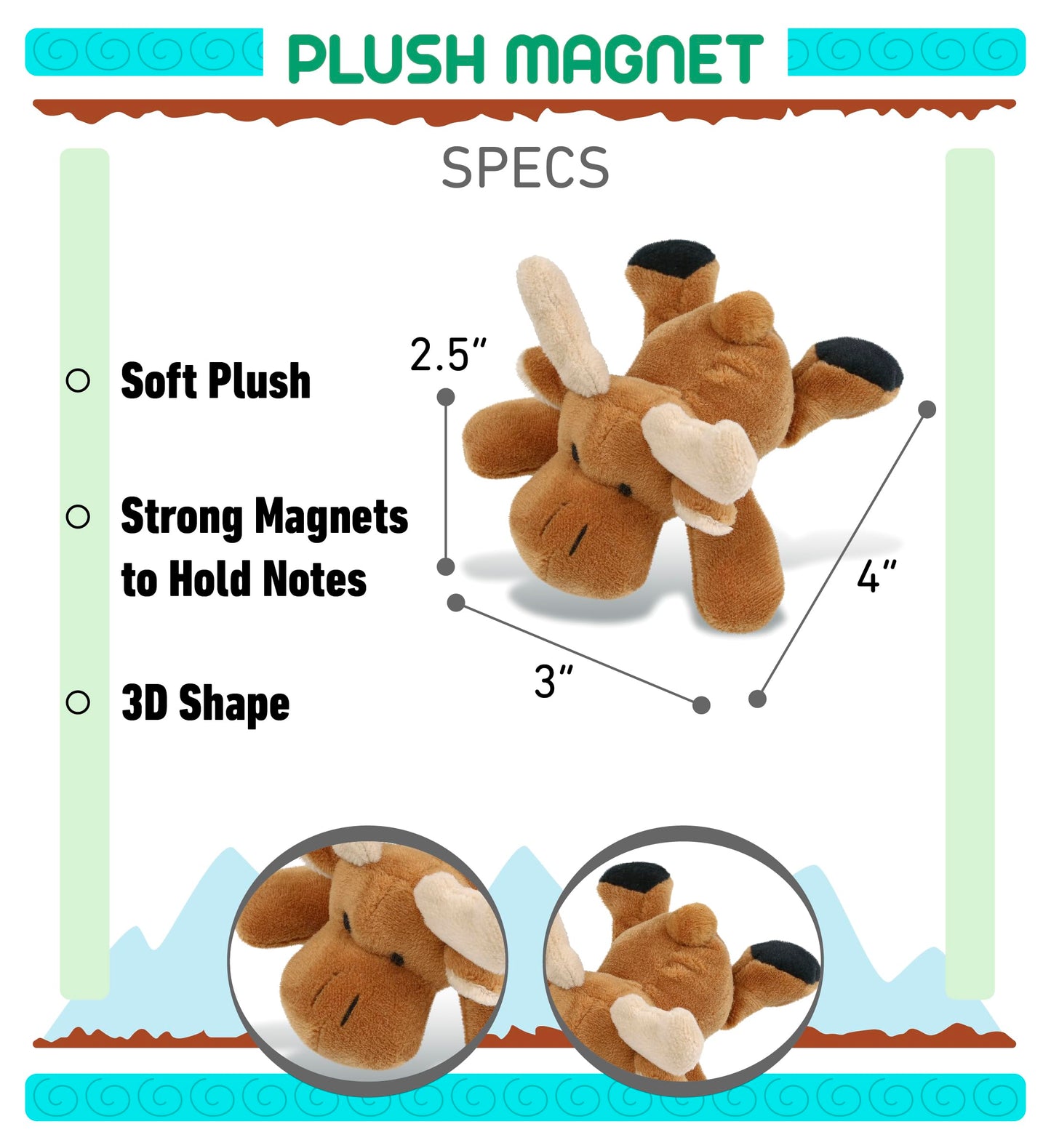 COTA Global Brown Moose Stuffed Animal Fridge Magnet - Cute Wildlife Animal Magnet Decor for Fridge, Locker, Home Decor, and Office Novelty Magnets