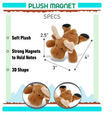 COTA Global Brown Moose Stuffed Animal Fridge Magnet - Cute Wildlife Animal Magnet Decor for Fridge, Locker, Home Decor, and Office Novelty Magnets