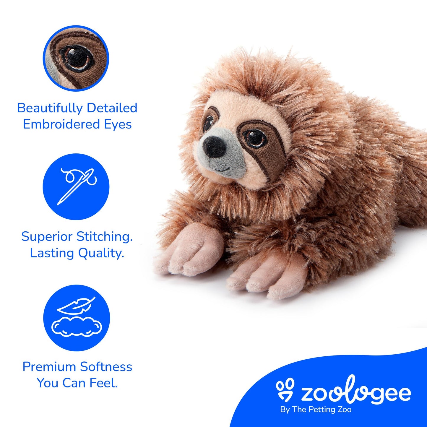The Petting Zoo Sloth Stuffed Animal Plushie, Gifts for Kids, Earth Keeperz Wildlife Animals, Zoologee Brown Sloth Plush Toy, 10 inches
