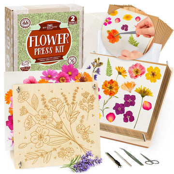 DIY Gift Kits Flower Press Kit - 20 Layers - 2 Sets of 10x10 Inch Wooden Panels - Easy Dried Flower Crafting and Preservation - Adult Beginner Gift