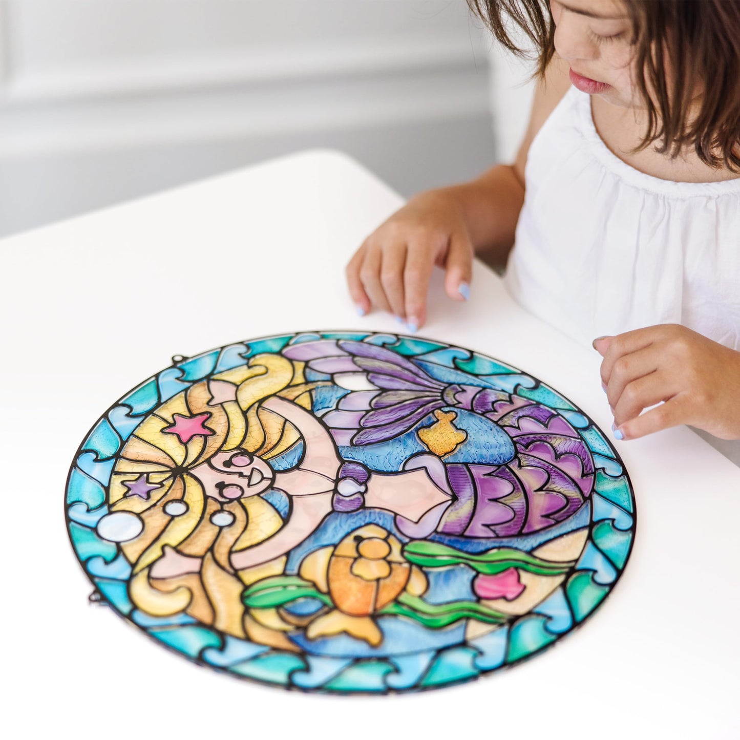 Melissa & Doug Stained Glass Made Easy Activity Kit: Mermaids - 140+ Stickers Kids Sticker Stained Glass Craft Kit; Mermaid Crafts for Kids Ages 5+
